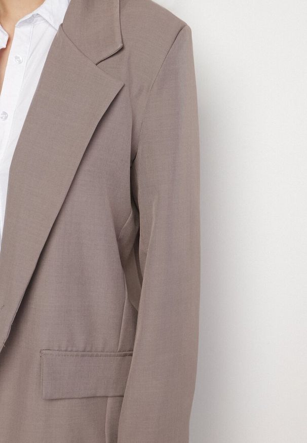 Born2be - Jasnobrązowy Komplet Garniturowy Marynarka i Szerokie Spodnie Eleanisse. Kolor: brązowy