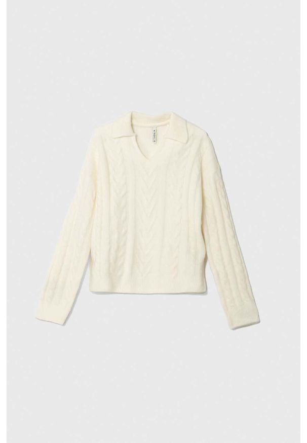 Pepe Jeans sweter z domieszką wełny dziecięcy Renata kolor beżowy. Kolor: beżowy. Materiał: wełna. Wzór: ze splotem