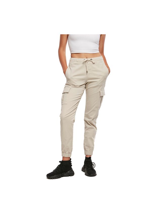 Damskie Wygodne spodnie dresowe cargo z wysoką talią Urban Classics. Kolor: biały. Materiał: dresówka. Długość: długie