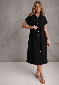 Renee - Czarna Koszulowa Sukienka z Wiskozą i Bawełną Ściągana w Talii Corralure. Kolor: czarny. Materiał: wiskoza, bawełna. Sezon: wiosna, lato. Typ sukienki: koszulowe. Styl: klasyczny, elegancki #2