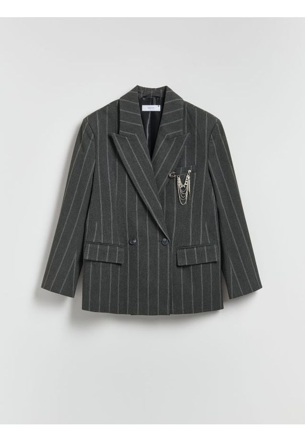 Reserved - Marynarka z wiskozą - ciemnoszary. Kolor: szary. Materiał: wiskoza