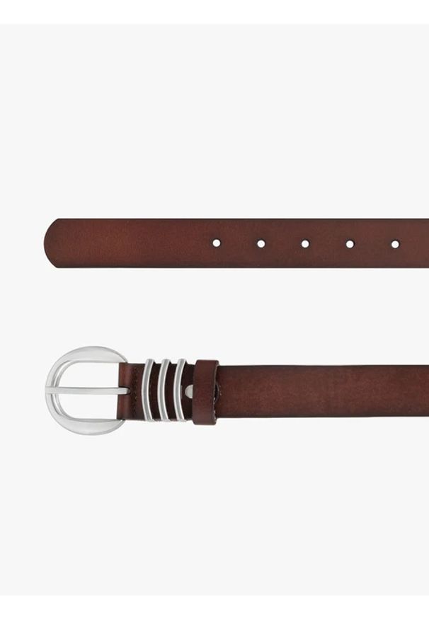 Ryłko - Brązowy pasek ze skóry licowej. Kolor: brązowy. Materiał: skóra. Wzór: aplikacja