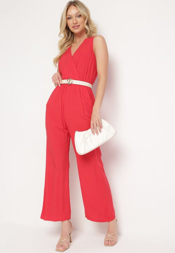 Born2be - Czerwony Kombinezon Hame. Kolor: czerwony. Materiał: wiskoza. Długość rękawa: na ramiączkach. Długość: długie. Styl: elegancki