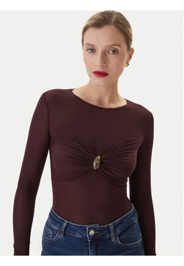 Elisabetta Franchi Body BO-016-57E2-V390 Bordowy Slim Fit. Kolor: czerwony. Materiał: wiskoza