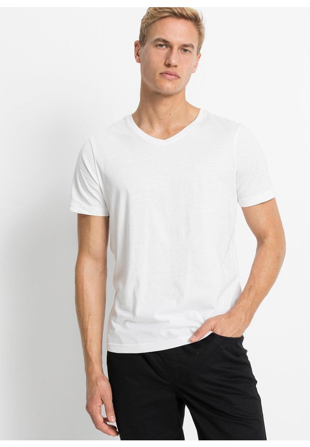 bonprix - T-shirt z dekoltem w serek (5 szt.). Typ kołnierza: dekolt w serek. Kolor: biały