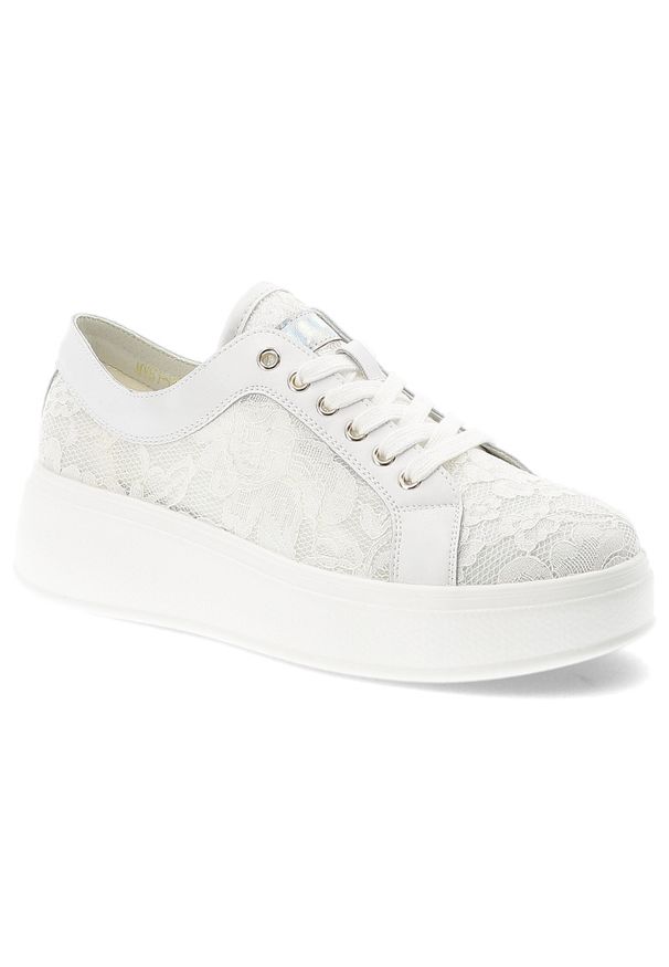 Białe Sneakersy S.Barski Eleganckie Koronkowe Obuwie Damskie. Zapięcie: sznurówki. Kolor: biały. Materiał: koronka. Szerokość cholewki: normalna. Sezon: lato
