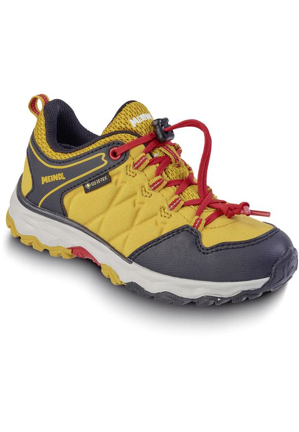Buty trekkingowe dziecięce MEINDL Ontario Junior GTX, z membraną Gore-Tex. Kolor: żółty. Technologia: Gore-Tex