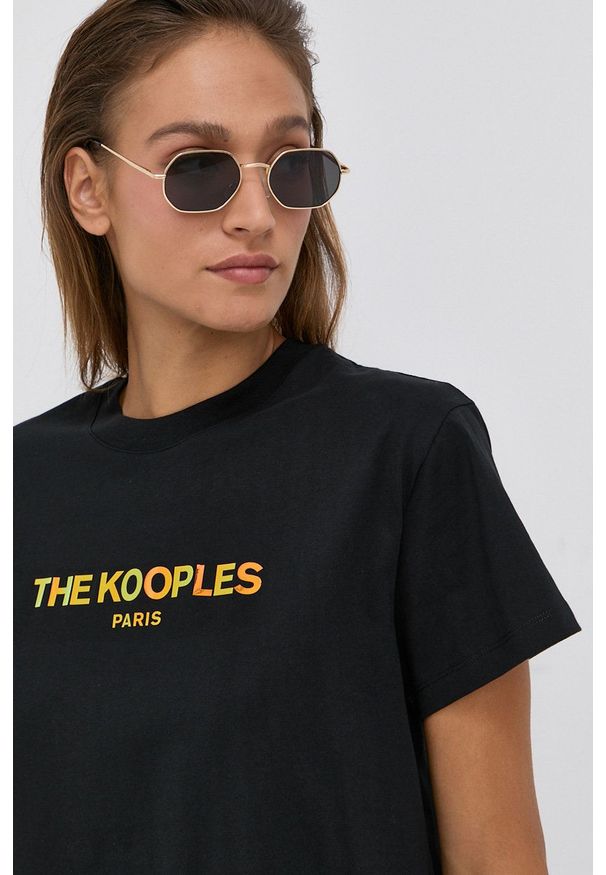 The Kooples - T-shirt bawełniany. Kolor: czarny. Materiał: bawełna. Wzór: nadruk