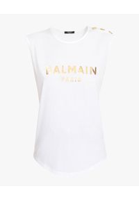 Balmain - BALMAIN - Biały t-shirt ze złotym logo. Okazja: na co dzień. Kolor: biały. Materiał: bawełna. Styl: klasyczny, casual #3