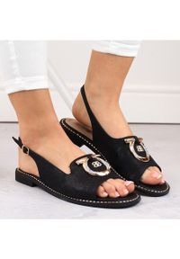 Sandały damskie komfortowe z ozdobą czarne S.Barski 053. Kolor: czarny. Wzór: aplikacja #8