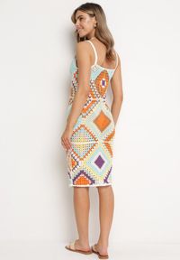 Born2be - Żółta Wzorzysta Sukienka Midi z Szydełkowej Bawełny na Cienkich Ramiączkach Juliesa. Kolor: żółty. Materiał: bawełna. Długość rękawa: na ramiączkach. Wzór: geometria. Sezon: wiosna, lato. Długość: midi #6