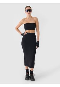 4f - 4F Crop top bandeau slim szybkoschnący damski - czarny XS/S. Kolor: czarny. Materiał: włókno, jersey, elastan, dzianina, materiał, syntetyk. Długość rękawa: na ramiączkach. Wzór: gładki, jednolity, ze splotem #2