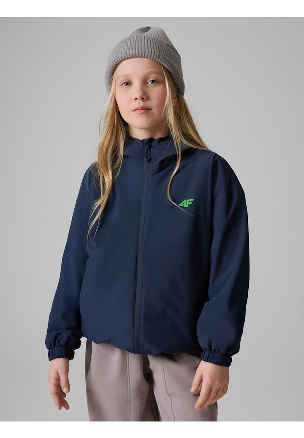 4f - 4F Kurtka przejściowa membrana 5000 dziecięca - granatowa 140 (9-10 lat). Okazja: na spacer, na co dzień, na uczelnię. Kolor: niebieski. Materiał: skóra, materiał. Sezon: lato. Styl: casual
