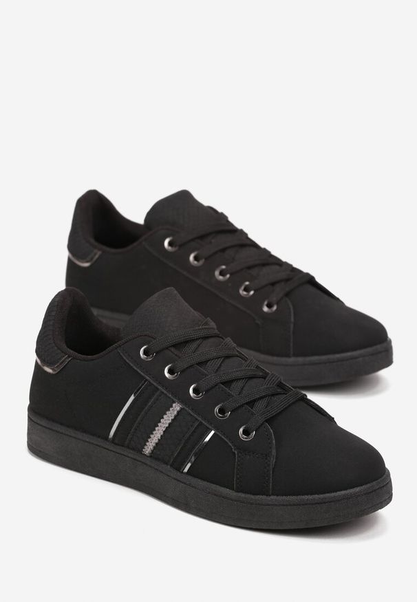 Born2be - Czarne Sneakersy z Wstawkami Galsoni. Okazja: na co dzień. Kolor: czarny. Materiał: jeans. Sport: fitness