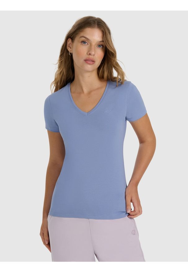 4f - 4F T-shirt slim gładki damski - granatowy XXL. Okazja: na co dzień. Kolor: niebieski. Materiał: materiał, bawełna. Wzór: gładki. Styl: casual