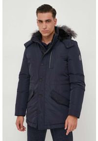 Guess parka puchowa męska kolor granatowy zimowa. Kolor: niebieski. Materiał: puch. Sezon: zima #5
