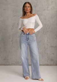 Renee - Niebieskie Szerokie Jeansy High Waist z Przeszyciami Tryphile. Okazja: na co dzień. Stan: podwyższony. Kolor: niebieski. Styl: casual, elegancki #3