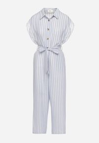 Born2be - Niebieski Bawełniany Kombinezon o Koszulowym Kroju z Wiązanym Paskiem Amerlia. Okazja: na co dzień. Kolor: niebieski. Materiał: bawełna. Styl: klasyczny, casual #3
