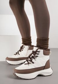 Renee - Beżowo-Brązowe Sportowe Śniegowce Chunky na Platformie Ishweda. Kolor: beżowy. Materiał: jeans. Obcas: na platformie. Styl: sportowy #2