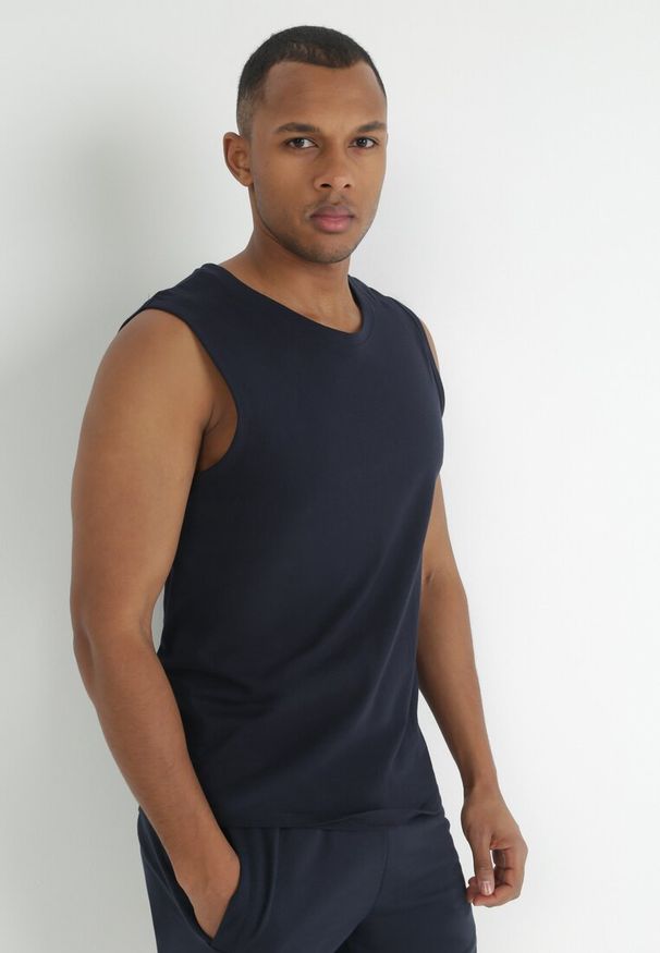 Born2be - Granatowa Bawełniana Koszulka Tank Top Kass. Kolor: niebieski. Materiał: bawełna