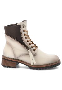 Beżowe Botki Vinceza Stylowe Buty Damskie. Okazja: na co dzień, na spacer. Zapięcie: sznurówki. Kolor: beżowy. Materiał: materiał. Obcas: na obcasie. Styl: elegancki. Wysokość obcasa: średni #4