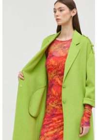 Patrizia Pepe płaszcz wełniany kolor zielony przejściowy. Okazja: na co dzień. Kolor: zielony. Materiał: wełna. Styl: casual, klasyczny