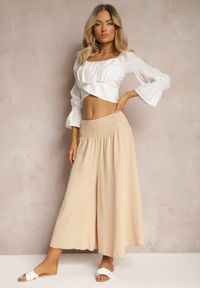Renee - Jasnobeżowe Spodnie Szerokie Luźne High Waist Inestria. Stan: podwyższony. Kolor: beżowy #6