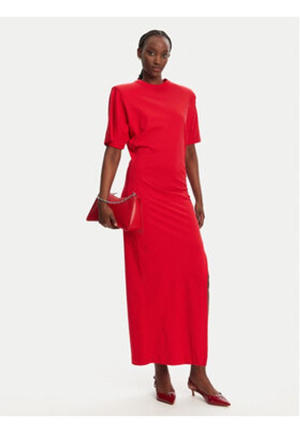 Pinko - PINKO Sukienka codzienna 105219 A2M2 Czerwony Regular Fit. Okazja: na co dzień. Kolor: czerwony. Materiał: bawełna. Typ sukienki: proste. Styl: casual