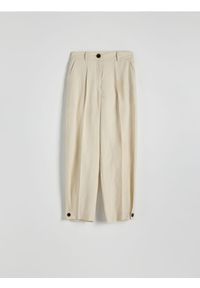 Reserved - Spodnie z lyocellem i lnem - beżowy. Kolor: beżowy. Materiał: len