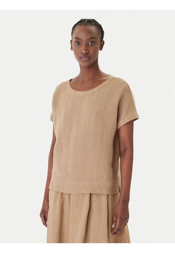 Marella T-Shirt Geyser 2615111132 Brązowy Regular Fit. Kolor: brązowy. Materiał: len