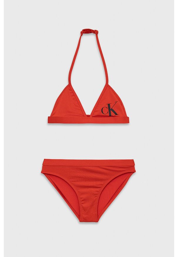Calvin Klein Jeans dwuczęściowy strój kąpielowy dziecięcy kolor czerwony. Kolor: czerwony. Materiał: włókno, dzianina