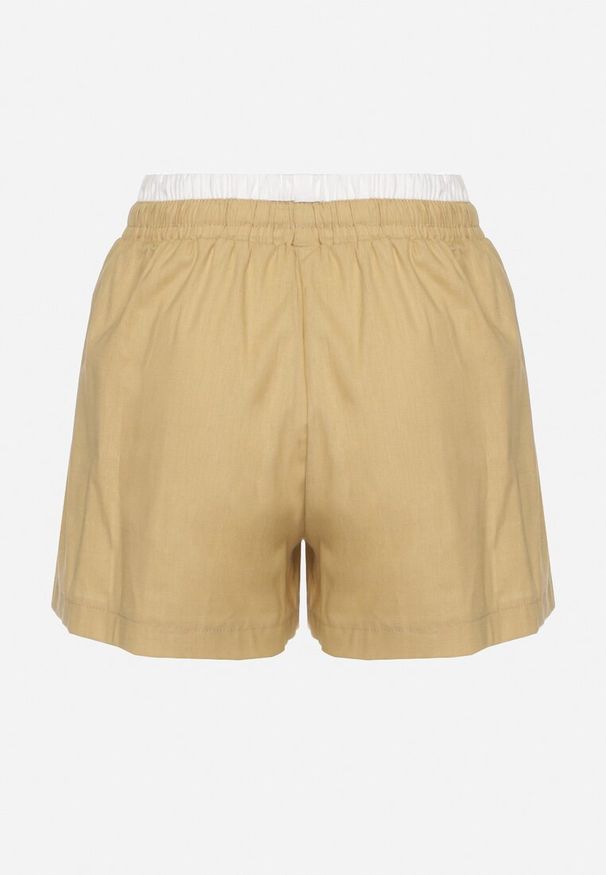 Born2be - Beżowe Bawełniane Szorty z Gumką w Pasie Timaolle. Okazja: na co dzień. Kolor: beżowy. Materiał: bawełna. Styl: elegancki, casual, klasyczny