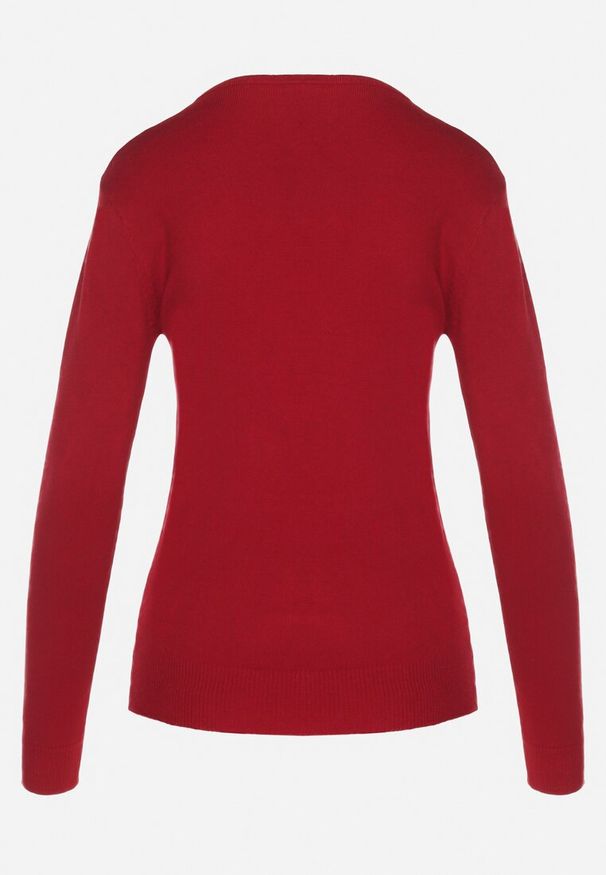 Born2be - Bordowy Sweter z Bawełną i Dekoltem w Serek Etarevia. Okazja: na co dzień. Typ kołnierza: dekolt w serek. Kolor: czerwony. Materiał: bawełna. Styl: casual