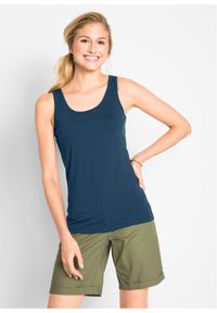 bonprix - Tank top ze stretchem (2 szt. w opak.). Okazja: na co dzień. Kolor: niebieski. Materiał: bawełna, materiał. Długość rękawa: na ramiączkach. Styl: casual #1