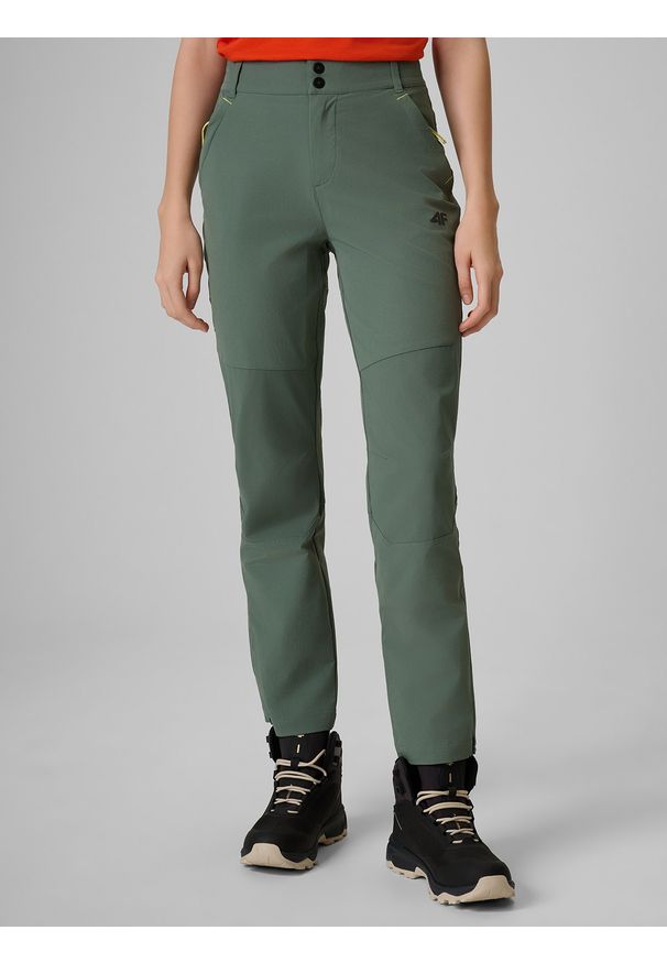 4f - 4F Spodnie trekkingowe szybkoschnące damskie - khaki XL. Kolor: oliwkowy, brązowy, wielokolorowy. Materiał: tkanina, materiał. Długość: długie. Sport: turystyka piesza