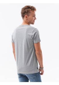 Ombre Clothing - T-shirt męski z nadrukiem S1434 V-24A - szary - XXL. Kolor: szary. Materiał: bawełna. Wzór: nadruk. Styl: klasyczny