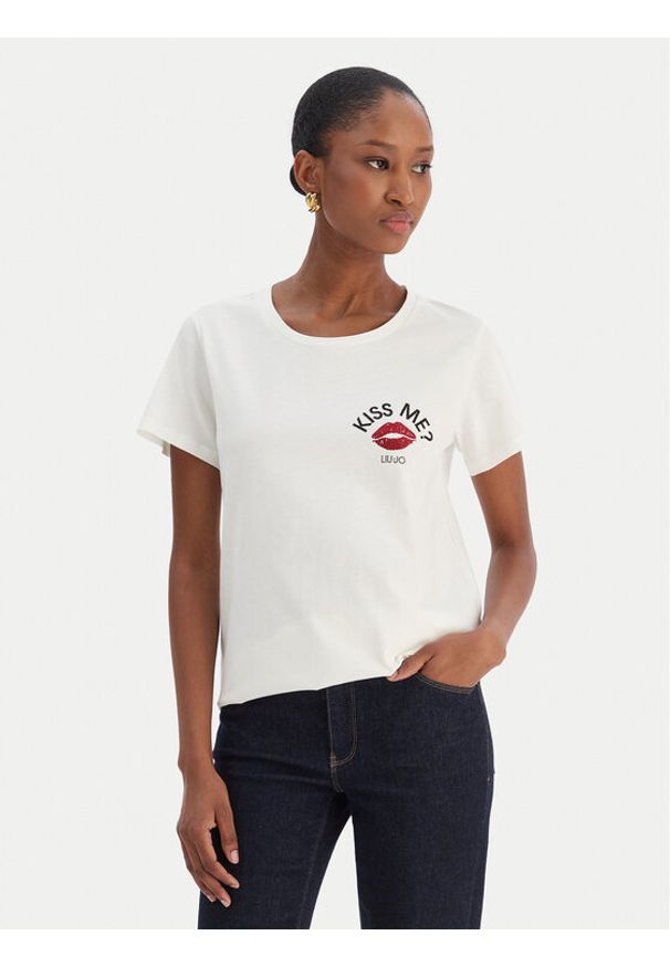 Liu Jo Sport T-Shirt TF5275 JS923 Écru Regular Fit. Materiał: bawełna. Styl: sportowy