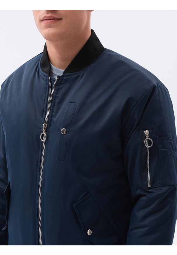 Ombre Clothing - Kurtka męska przejściowa bomberka C516 - granatowa - XXL. Kolor: niebieski. Materiał: poliester