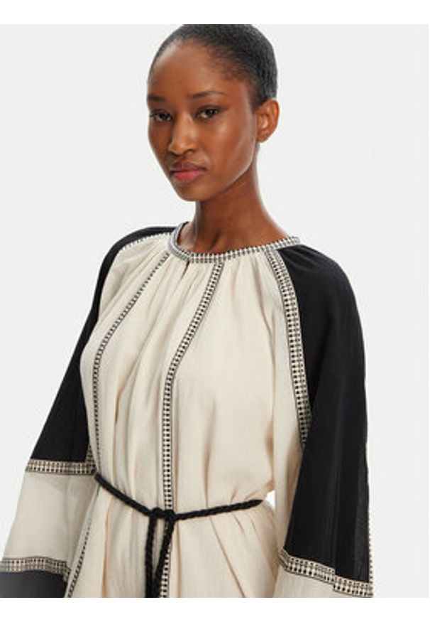 Devotion Twins - Devotion TWINS Sukienka codzienna Emphasis 025.301G Écru Loose Fit. Okazja: na co dzień. Materiał: bawełna. Typ sukienki: proste. Styl: casual