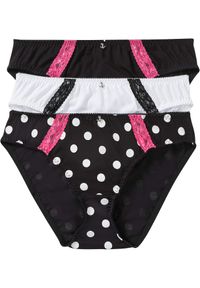 bonprix - Figi (3 pary), bawełna organiczna. Kolor: czarny. Materiał: bawełna. Wzór: kolorowy, kropki #1