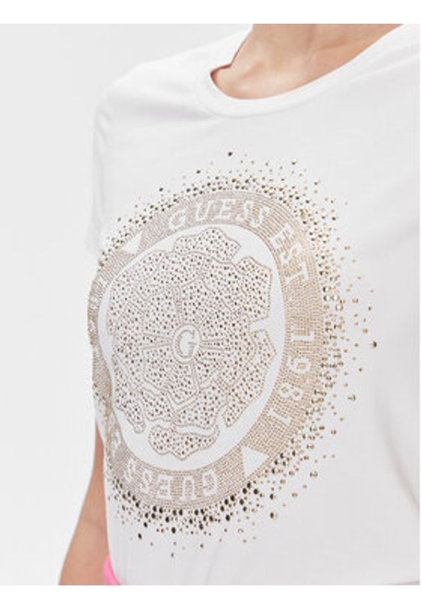 Guess T-Shirt Camelia W4RI47 J1314 Biały Slim Fit. Kolor: biały. Materiał: bawełna
