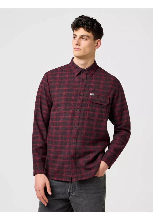 Wrangler - MĘSKA KOSZULA WRANGLER 1 PKT FLANNEL SHIRT BLACK WINE 112371522