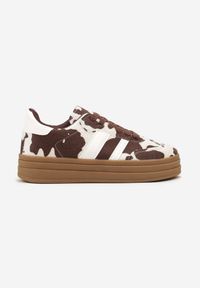 Renee - Brązowe Sneakersy w Stylu Klasycznych Tenisówek na Platformie Nallania. Okazja: na spacer. Kolor: brązowy. Materiał: jeans. Obcas: na platformie. Sport: turystyka piesza #4