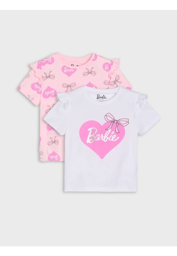 Sinsay - Koszulki 2 pack Barbie - biały. Kolor: biały