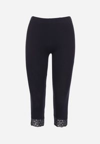 Born2be - Granatowe Legginsy Bawełniane z Elastyczną Gumką i Koronką na Nogawkach Efrine. Okazja: na co dzień, na spacer. Kolor: niebieski. Materiał: bawełna, koronka. Wzór: koronka. Styl: elegancki, casual #3