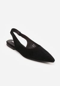 Renee - Czarne Balerinki Typu Slingback Diarin. Nosek buta: otwarty. Kolor: czarny. Materiał: skóra, zamsz. Sezon: lato. Obcas: na obcasie. Wysokość obcasa: niski #2