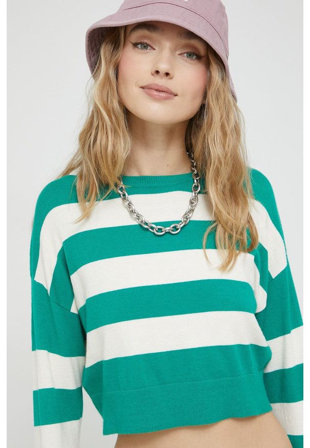 only - Only sweter damski kolor zielony lekki. Kolor: zielony. Materiał: dzianina. Długość rękawa: długi rękaw. Długość: długie