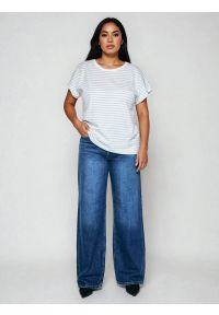 Big-Star - Koszulka damska w paski biało-niebieska Aleksa 400. Okazja: na co dzień. Kolor: niebieski. Materiał: dzianina, bawełna, żakard. Wzór: paski. Sezon: lato. Styl: casual, wakacyjny, elegancki #4