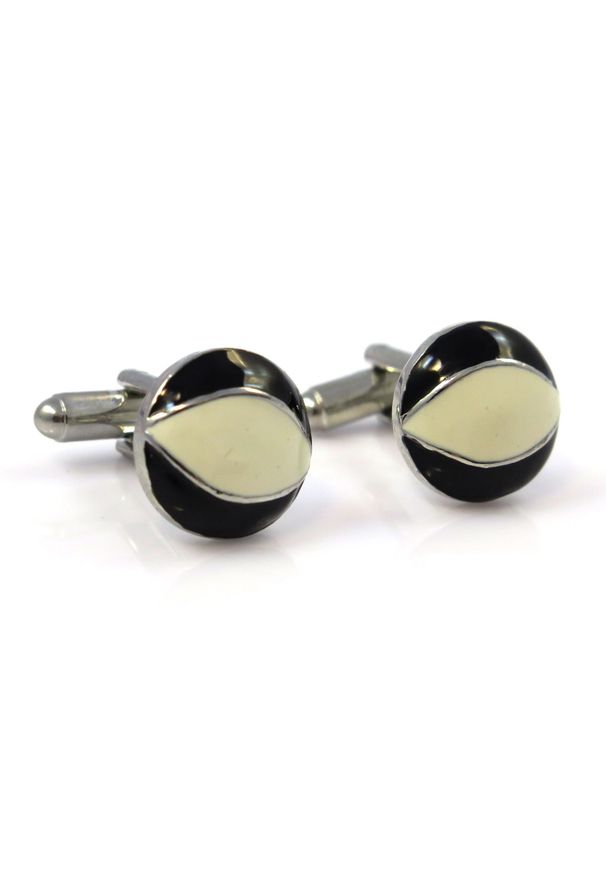 Modini - Czarno białe owalne spinki do mankietów M97. Kolor: wielokolorowy, czarny, biały