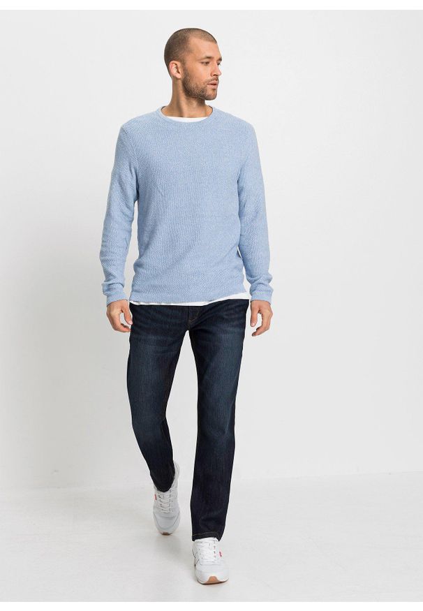 bonprix - Lekkie dżinsy ze stretchem z gumką w talii regular fit straight. Kolor: niebieski